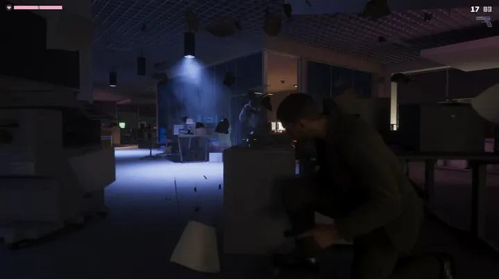 Ducking low in the dark office