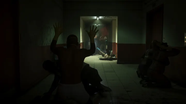 Hands up in the corridor