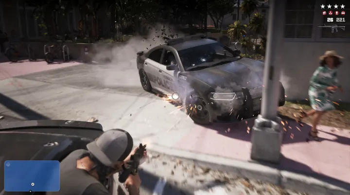 Police cruiser meets the lamp post