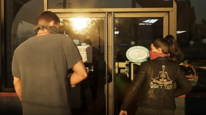 Masked pair at the diner door