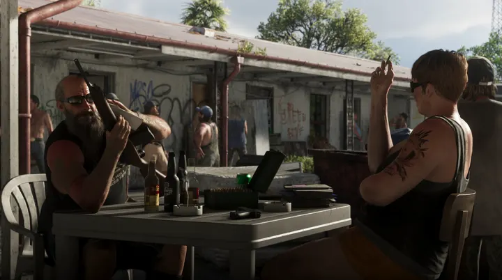 Guns and beers at the compound