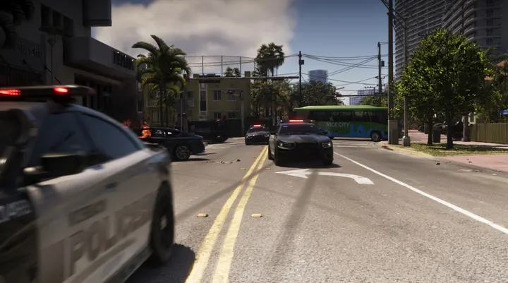 Cruisers close in near the bus