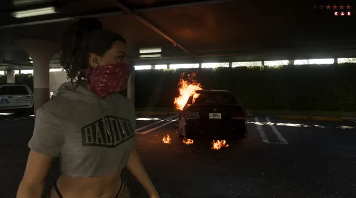 Lucia flees the burning car