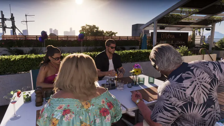 Golden hour at the rooftop bar