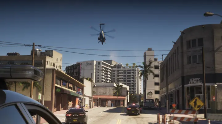 Police chopper over the boulevard