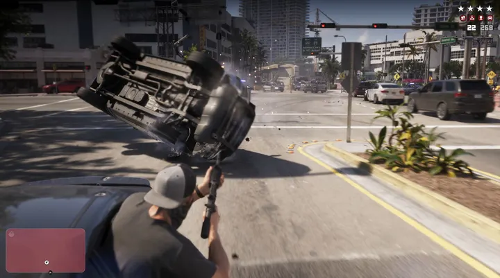 Truck flips in the crossfire