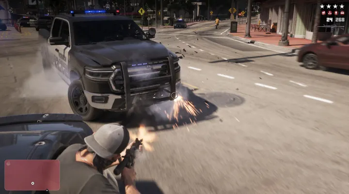 Sparks fly off the police truck