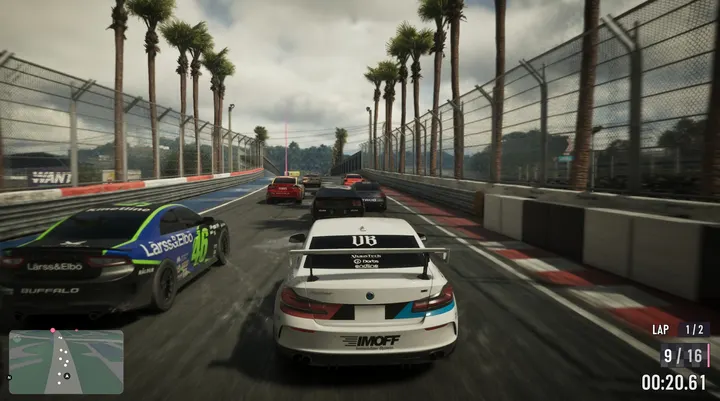 Overtaking on the palm lined circuit