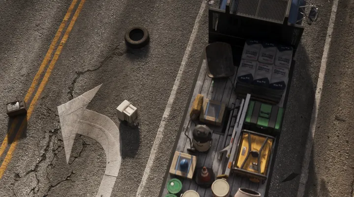 Loaded flatbed from above
