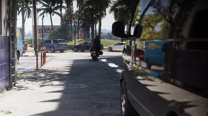Rider slips away down the lane