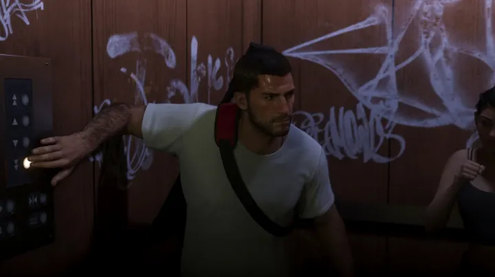 Jason presses the lift button