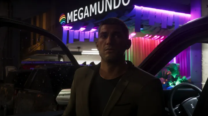Neon glow outside Megamundo