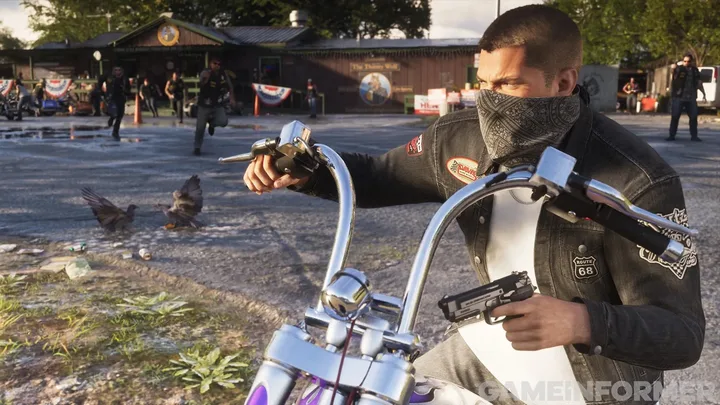 Masked rider draws a pistol