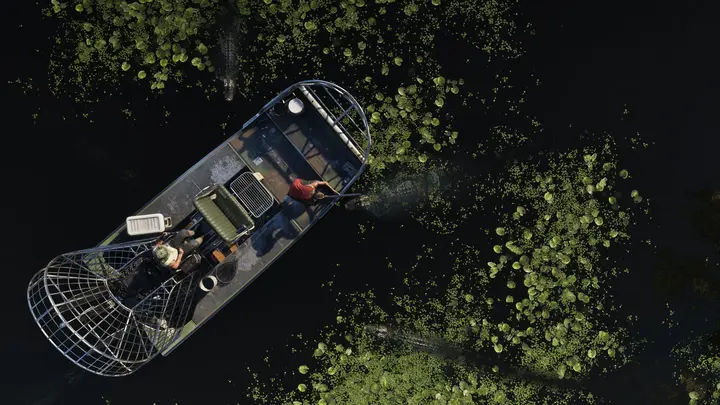 Airboat cutting the marsh