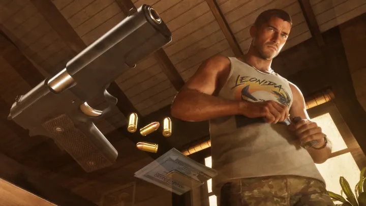 Grabbing the gun off the table