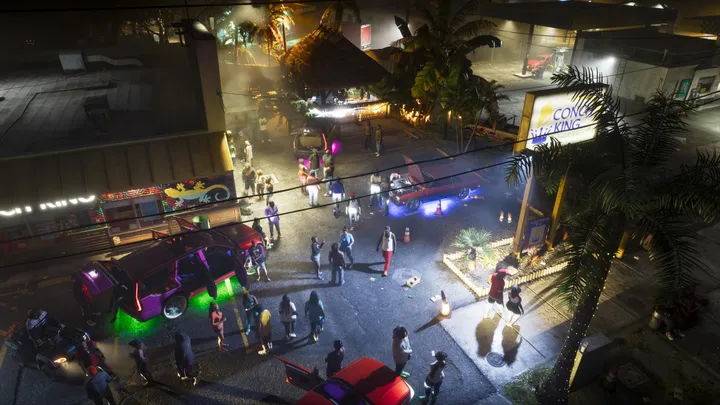 Block party under the Conch King sign