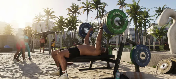 Beach gym at golden hour