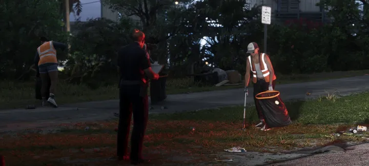 Roadside cleanup at dusk