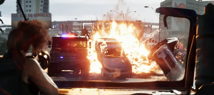 Blast past the burning wreck