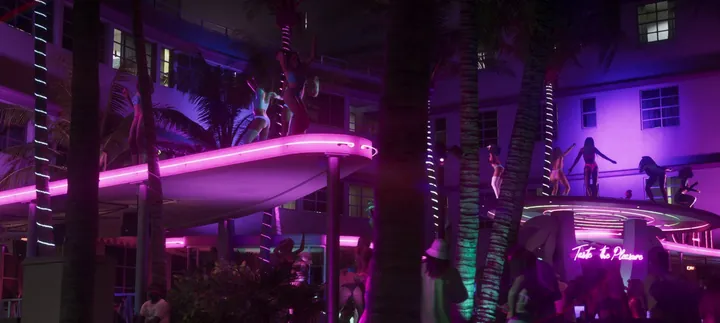 Neon waterpark at night