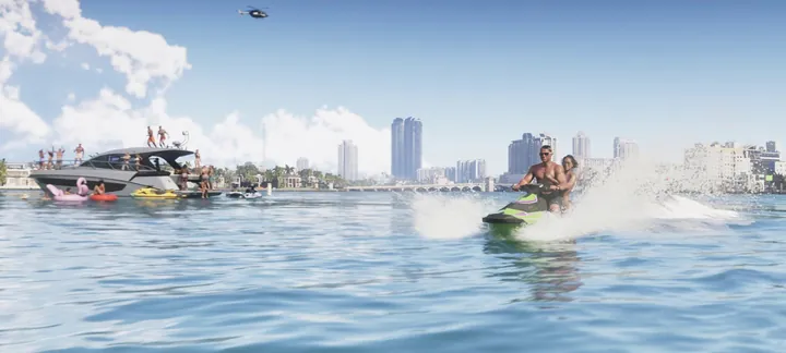 Jet ski past the skyline
