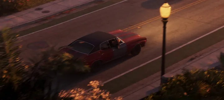 Classic car under the street lamp