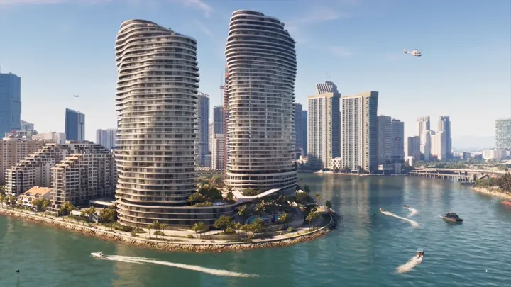 Twin towers over the water