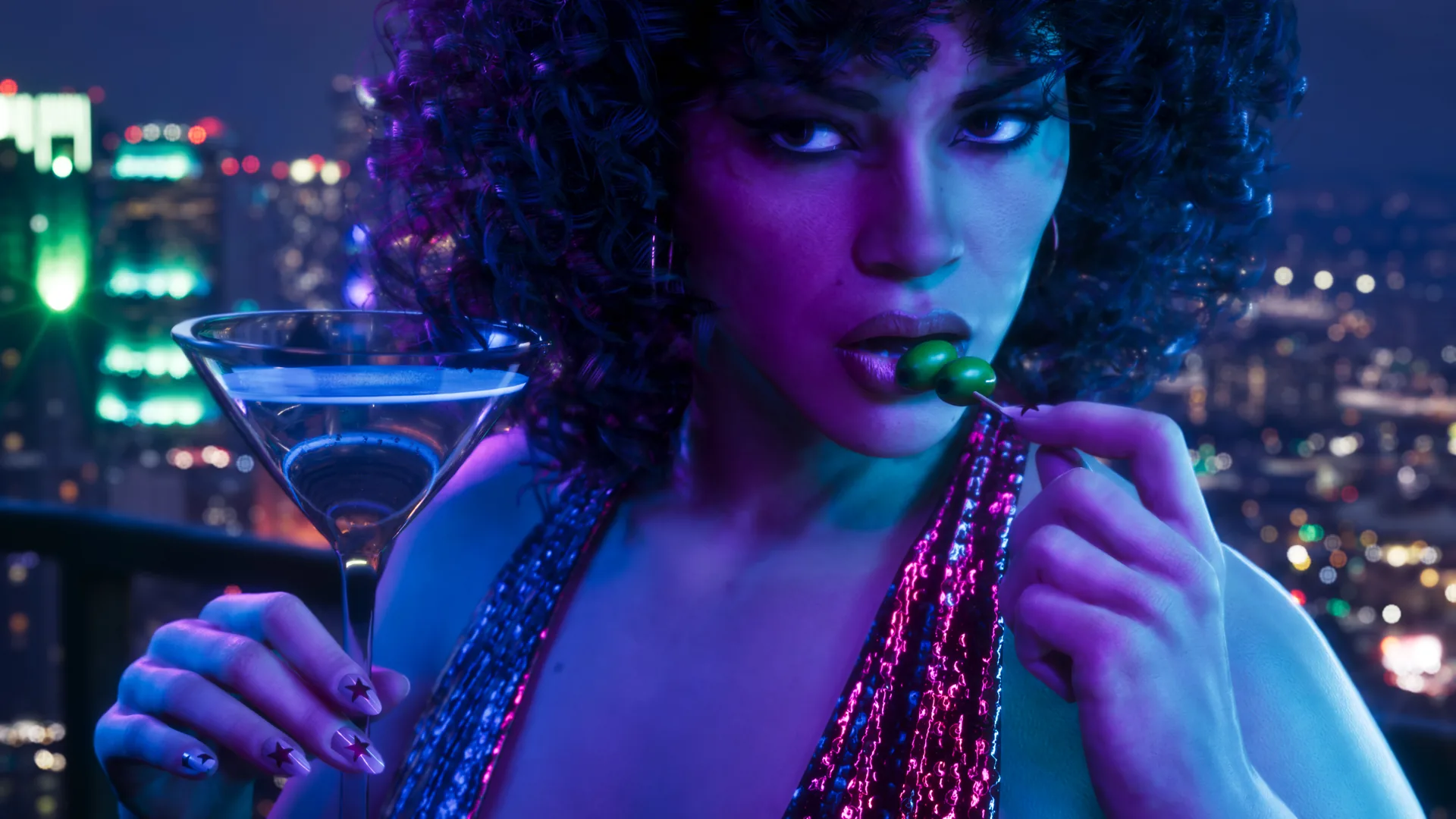 Lucia Caminos in a GTA 6 Vintage Vice City screenshot.