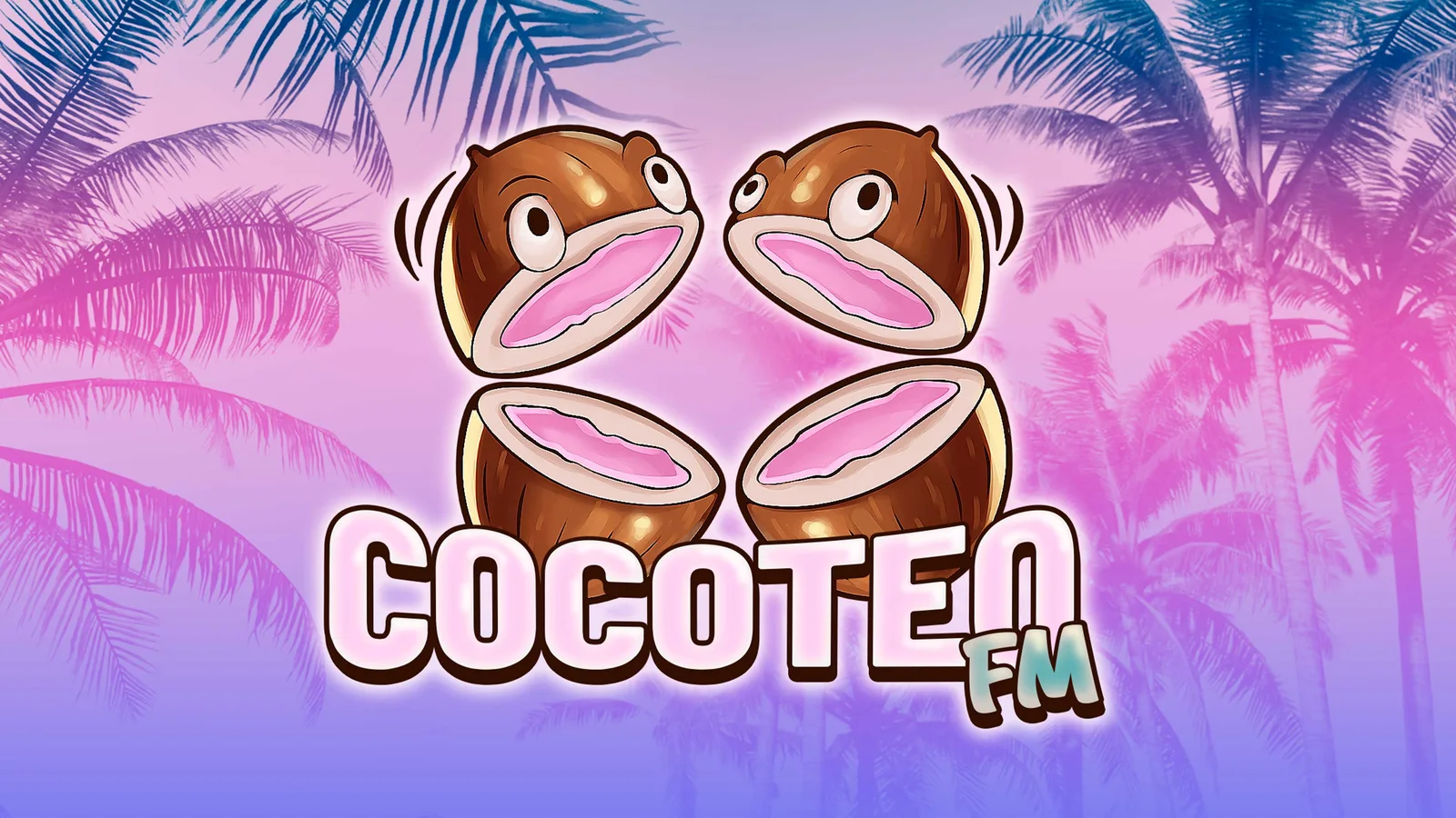Cocoteo FM artwork with two halved coconuts with eyes