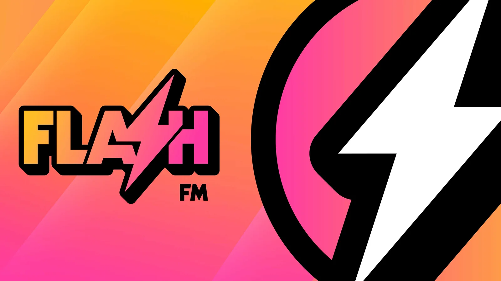 Flash FM logo with a lightning bolt as the S