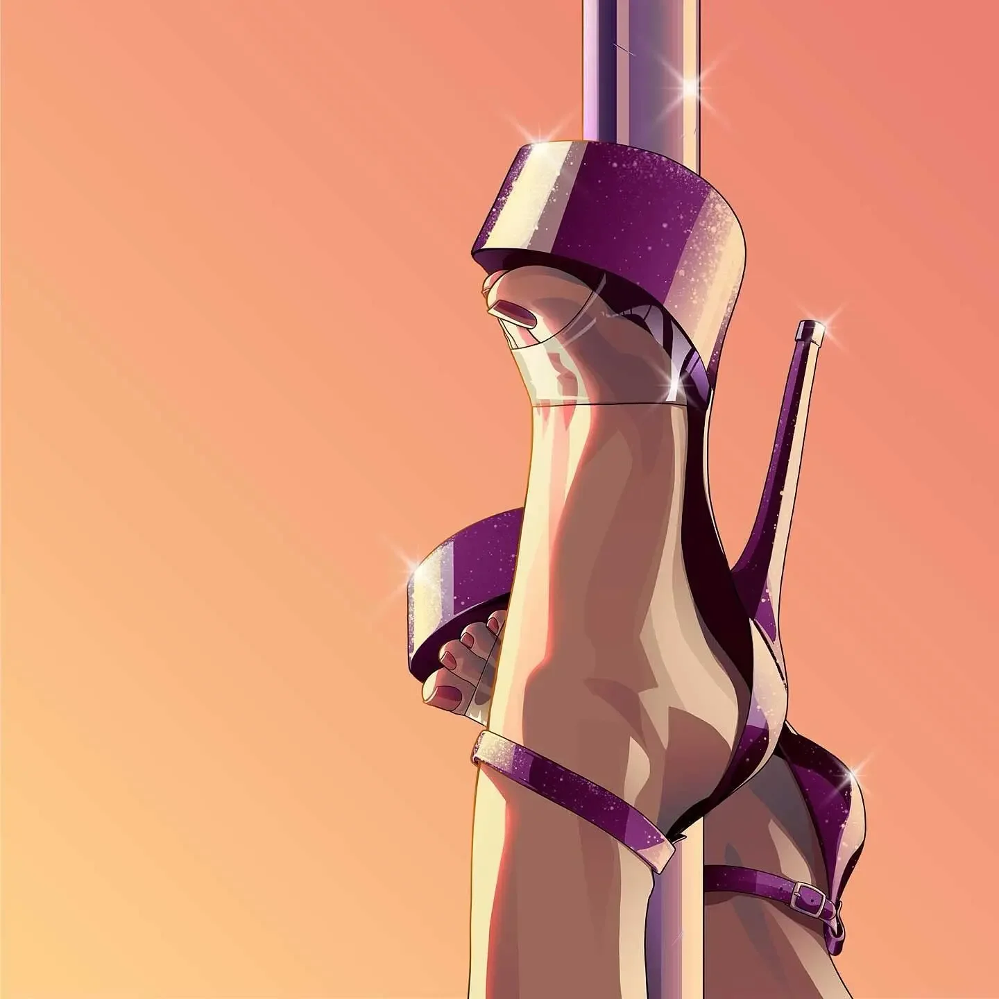 Official GTA 6 artwork of a dancer’s heels wrapped around a pole against an orange gradient