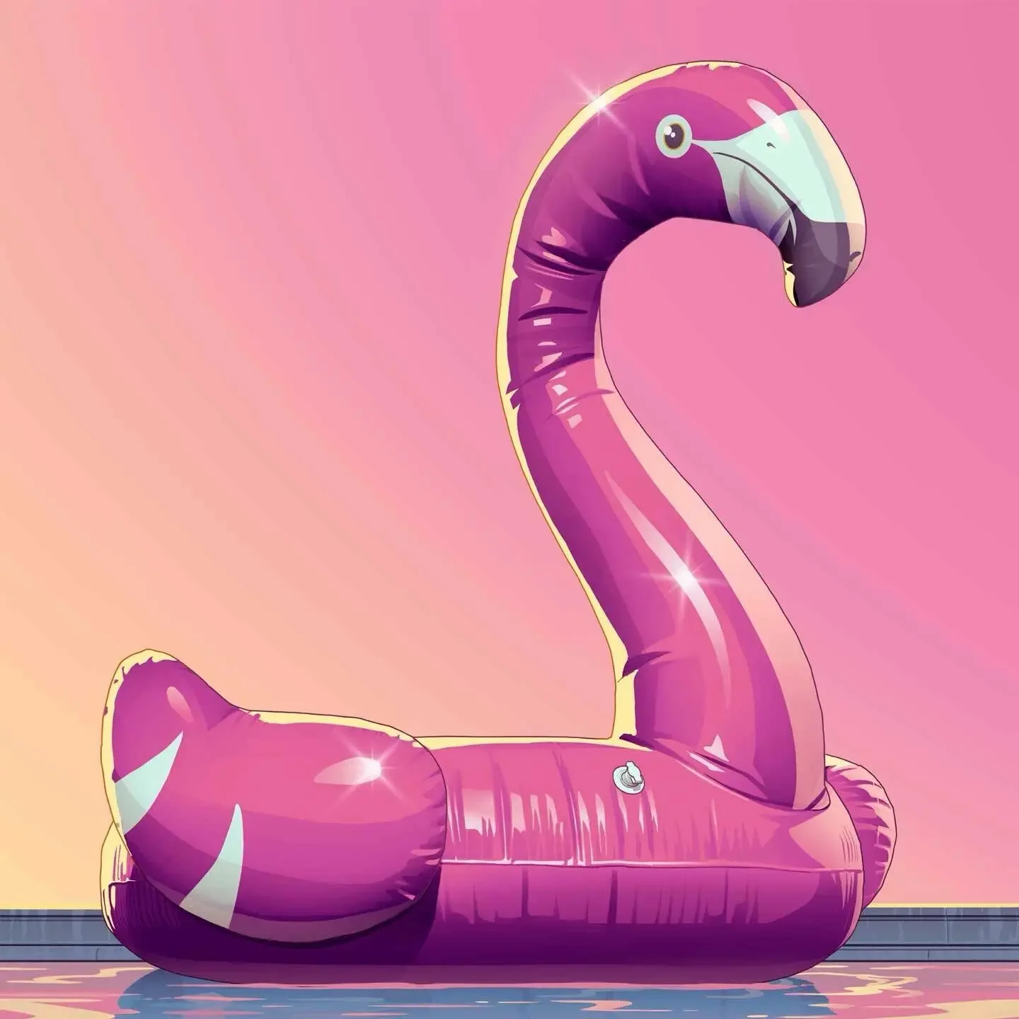 Official GTA 6 artwork of a pink flamingo floatie in a pool posted by Rauw Alejandro
