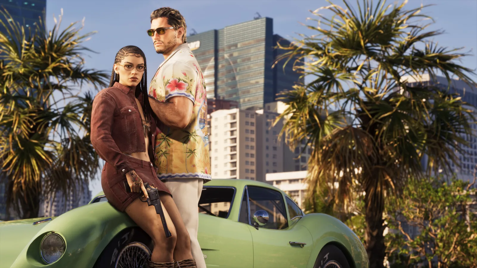 A sunlit Vice City street scene in a new 4K GTA 6 screenshot