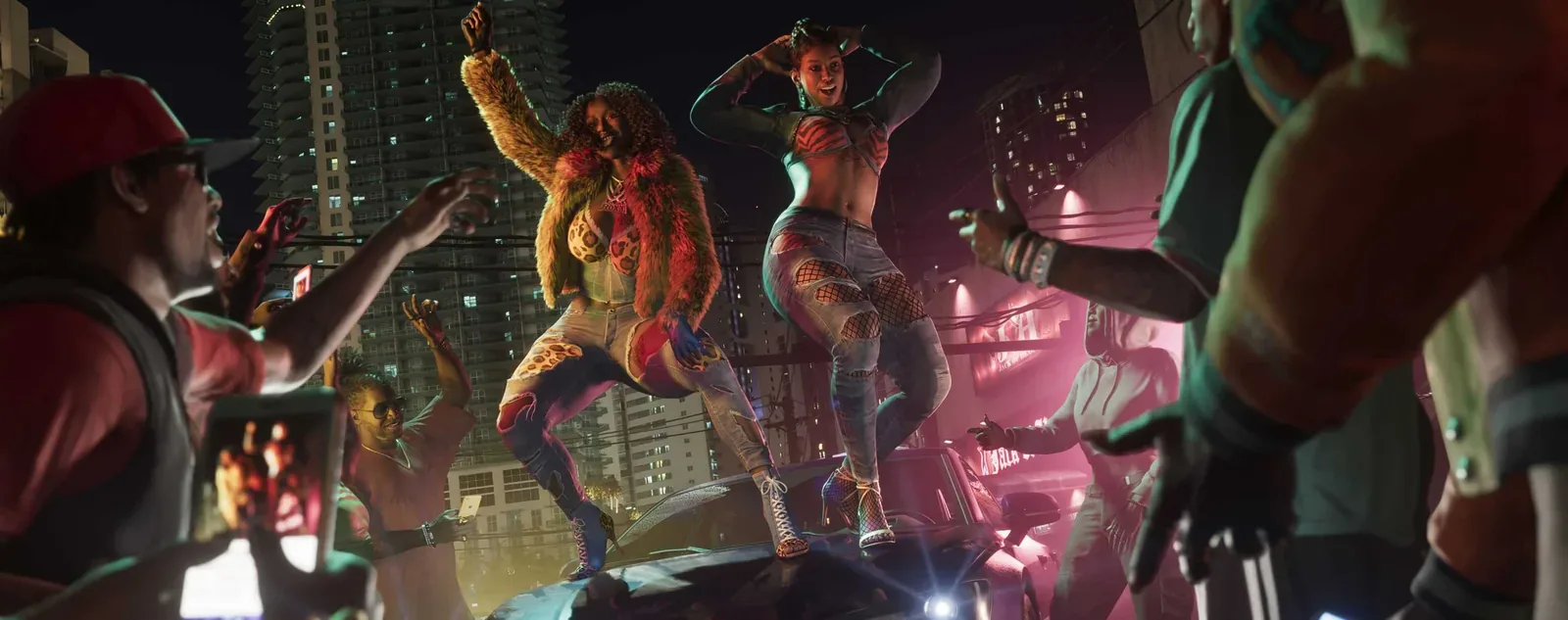 GTA 6 pedestrians with distinct builds and clothing on a Vice City street